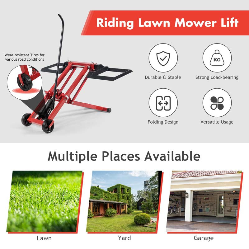 500 LBS Hydraulic Lawn Mower Lift Jack with Non-Slip Wheels, Adjustable Heavy Duty Zero Turn Riding Mower Lift Hoist for Garden Tractor Maintenance