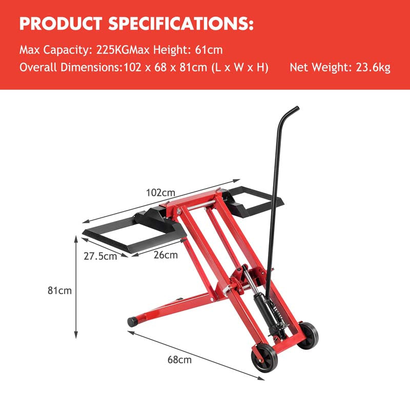 500 LBS Hydraulic Lawn Mower Lift Jack with Non-Slip Wheels, Adjustable Heavy Duty Zero Turn Riding Mower Lift Hoist for Garden Tractor Maintenance