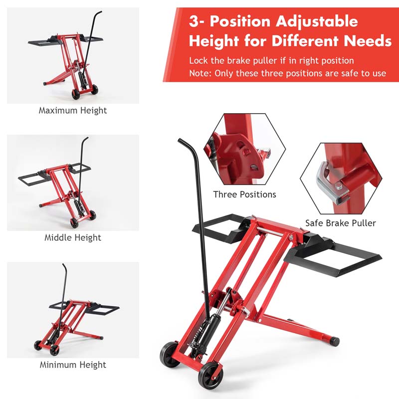 500 LBS Hydraulic Lawn Mower Lift Jack with Non-Slip Wheels, Adjustable Heavy Duty Zero Turn Riding Mower Lift Hoist for Garden Tractor Maintenance