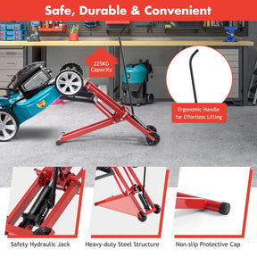 500 LBS Hydraulic Lawn Mower Lift Jack with Non-Slip Wheels, Adjustable Heavy Duty Zero Turn Riding Mower Lift Hoist for Garden Tractor Maintenance