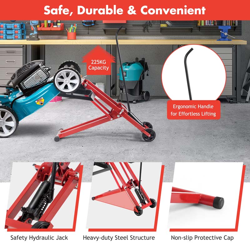 500 LBS Hydraulic Lawn Mower Lift Jack with Non-Slip Wheels, Adjustable Heavy Duty Zero Turn Riding Mower Lift Hoist for Garden Tractor Maintenance