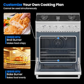30 Inches Natural Gas Range, 120V Freestanding Gas Range with 5 Burners Cooktop & 4.55 Cu.Ft. Convection Oven, Storage Drawer, Dual Fuels Range with Cast Iron Grates & Enamel Interior, Stainless Steel