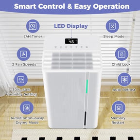 74 Pints Dehumidifier for Home, 4500 Sq. Ft Dehumidifier w/3 Modes, 24H Timer, 3-Color Indicator, Child Lock & Drain Hose, Energy Efficient Dehumidifier for Bathroom, Bedroom, Basement