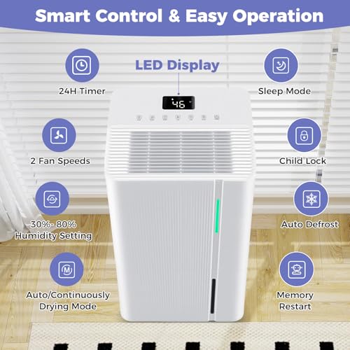 96 Pints Dehumidifier for Home, 5500 Sq. Ft Dehumidifier w/3 Modes, 24H Timer, 3-Color Indicator, Child Lock & Drain Hose, Energy Efficient Dehumidifier for Bathroom, Bedroom, Basement
