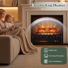 Infrared Quartz Electric Fireplace Heater, Alexa and Google Assistant Compatible, 5 Flame Modes, 8H Timer, 1500W