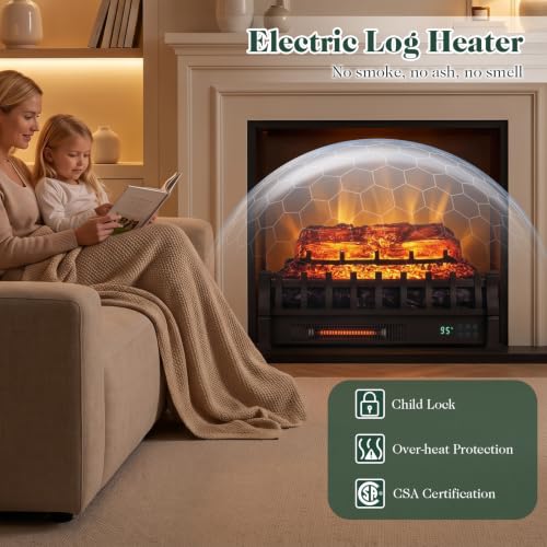 Infrared Quartz Electric Fireplace Heater, Alexa and Google Assistant Compatible, 5 Flame Modes, 8H Timer, 1500W