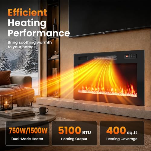 30/36/40/50/60/72 Inch Smart WiFi Electric Fireplace, Recessed and Wall Mounted