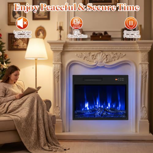 Recessed Stove Heater with Touch Panel, 8H Timer, Overheat Protection, 7 Flame Colors, 5 Adjustable Brightness,750/1500W