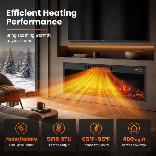 36/40 Inch Recessed Electric Fireplace Heater