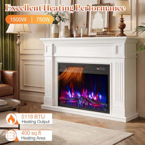 Recessed Stove Heater with Touch Panel, 8H Timer, Overheat Protection, 7 Flame Colors, 5 Adjustable Brightness,750/1500W