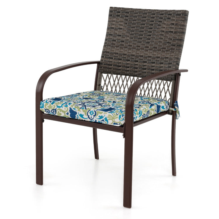 5 Pieces Patio Dining Set, 4 Cushioned Rattan Armchairs & Square Table with Wood-Plastic Tabletop & Umbrella Hole