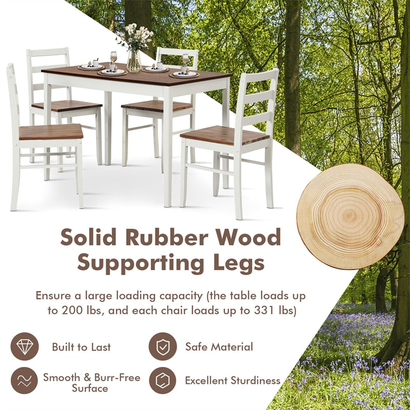 5-Piece Dining Table Set for 4, Wood Kitchen Table & 4 Chairs w/ Rubber Wood Legs, Mid-Century Modern Farmhouse Dinette Set for Small Spaces