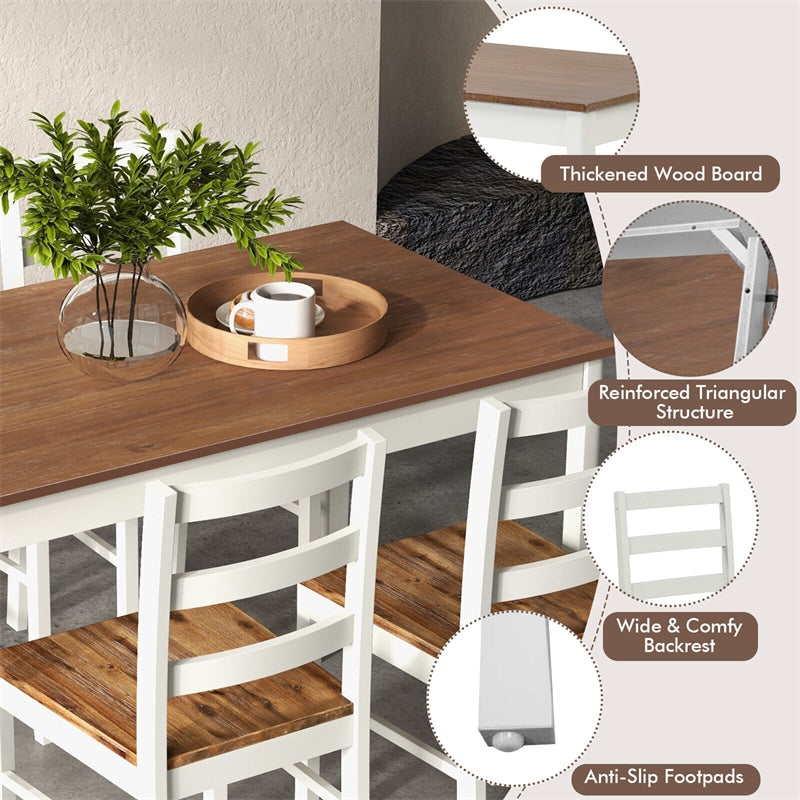 5-Piece Dining Table Set for 4, Wood Kitchen Table & 4 Chairs w/ Rubber Wood Legs, Mid-Century Modern Farmhouse Dinette Set for Small Spaces