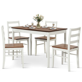 5-Piece Dining Table Set for 4, Wood Kitchen Table & 4 Chairs w/ Rubber Wood Legs, Mid-Century Modern Farmhouse Dinette Set for Small Spaces