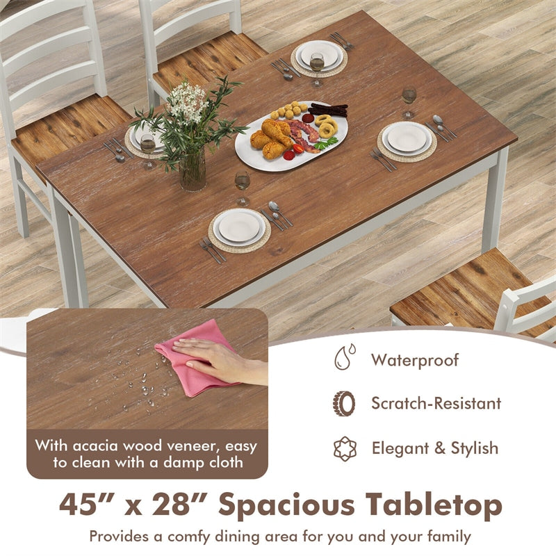 5-Piece Dining Table Set for 4, Wood Kitchen Table & 4 Chairs w/ Rubber Wood Legs, Mid-Century Modern Farmhouse Dinette Set for Small Spaces