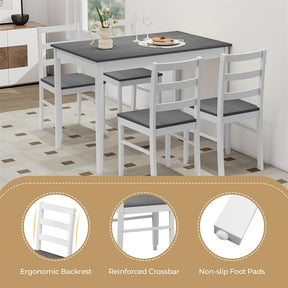 5-Piece Dining Table Set for 4, Wood Kitchen Table & 4 Chairs w/ Rubber Wood Legs, Mid-Century Modern Farmhouse Dinette Set for Small Spaces