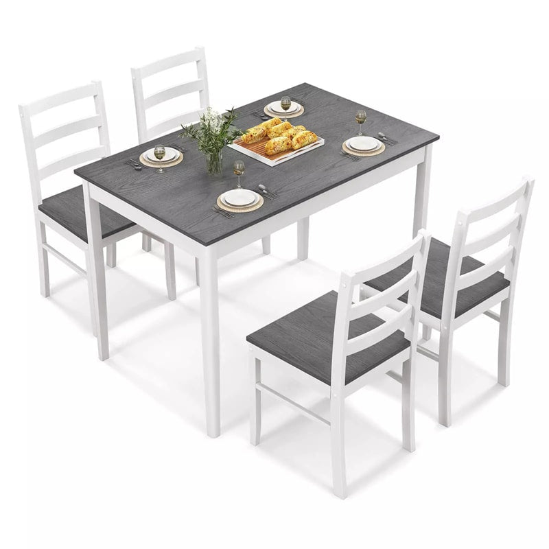 5-Piece Dining Table Set for 4, Wood Kitchen Table & 4 Chairs w/ Rubber Wood Legs, Mid-Century Modern Farmhouse Dinette Set for Small Spaces