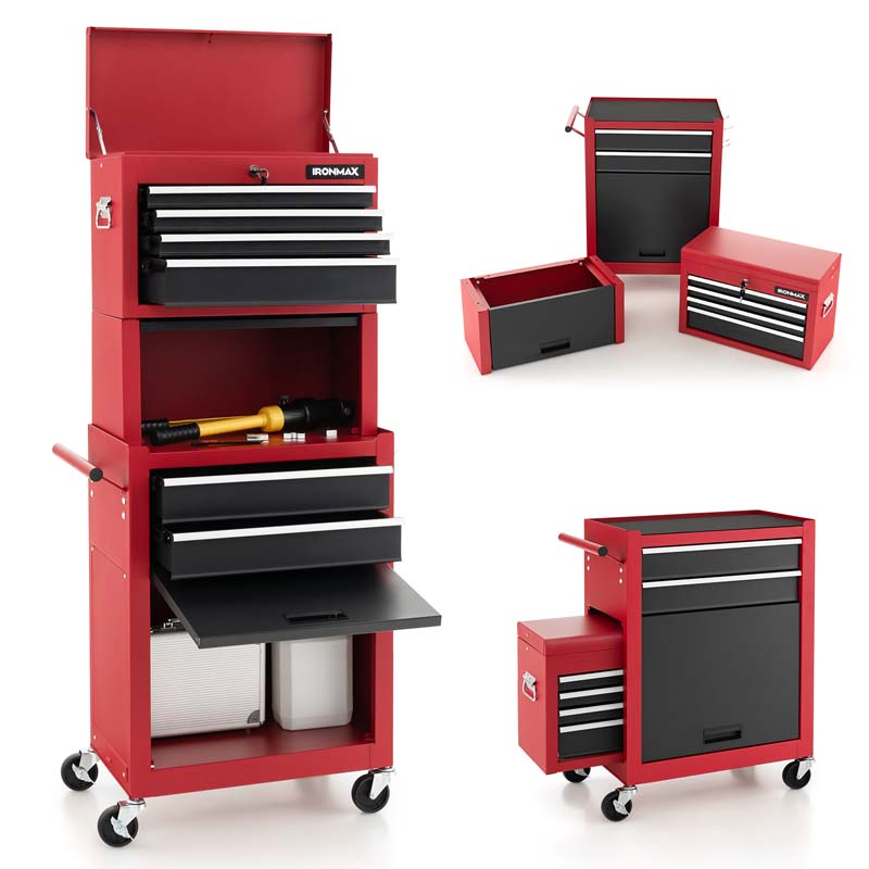 6-Drawer Rolling Tool Chest Cabinet, 3-in-1 Detachable Heavy-Duty High Capacity Tool Box Combo with Lockable Wheels for Garage Workshop
