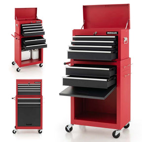 6-Drawer Rolling Tool Chest Cabinet, 3-in-1 Detachable Heavy-Duty High Capacity Tool Box Combo with Lockable Wheels for Garage Workshop