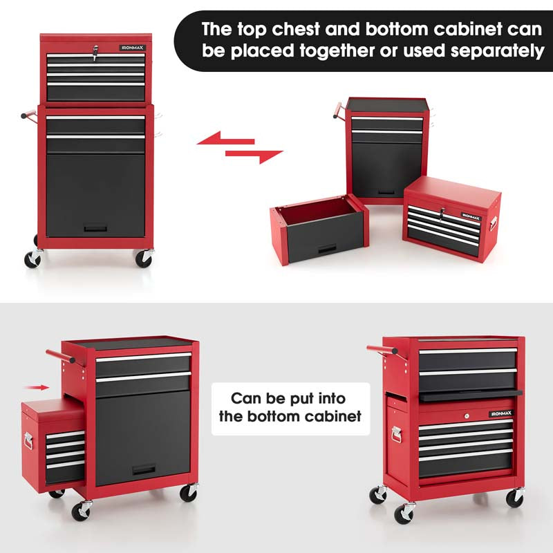 6-Drawer Rolling Tool Chest Cabinet, 3-in-1 Detachable Heavy-Duty High Capacity Tool Box Combo with Lockable Wheels for Garage Workshop