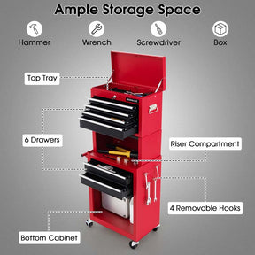6-Drawer Rolling Tool Chest Cabinet, 3-in-1 Detachable Heavy-Duty High Capacity Tool Box Combo with Lockable Wheels for Garage Workshop
