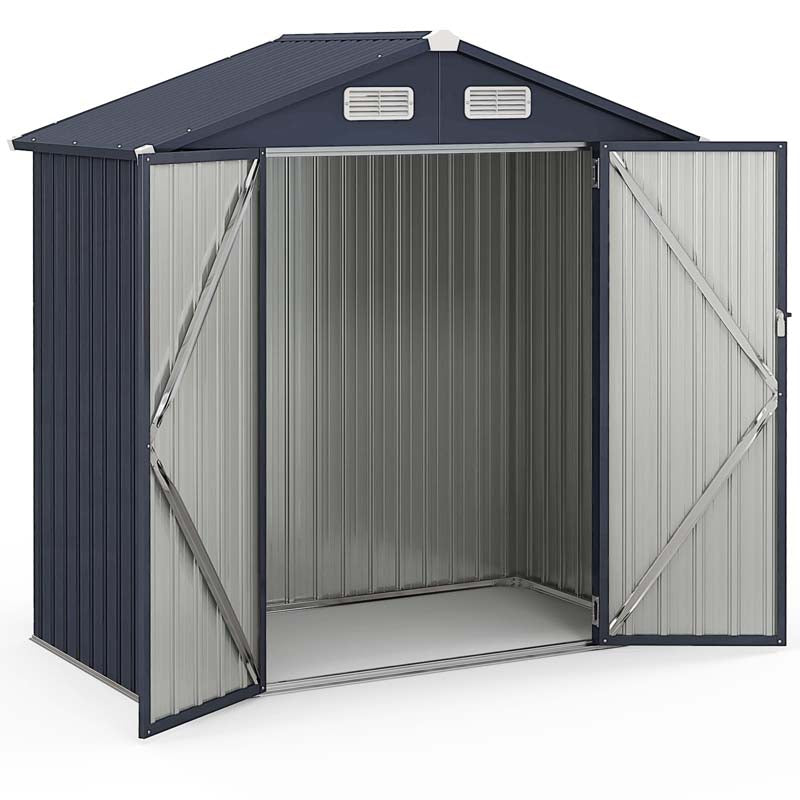 6.3 x 3.5 FT Metal Outdoor Storage Shed Garden Shed Tool Storage House with 4 Vents, Base Floor, Lockable Doors