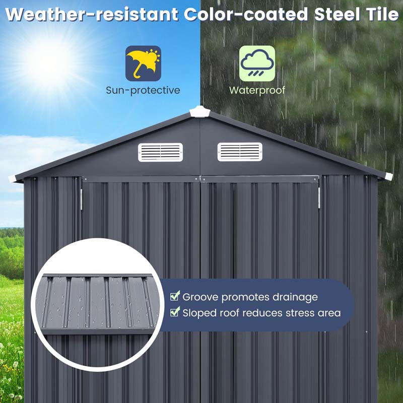 6.3 x 3.5 FT Metal Outdoor Storage Shed Garden Shed Tool Storage House with 4 Vents, Base Floor, Lockable Doors