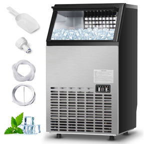 110 LBS/24H Undercounter Commercial Ice Maker, Stainless Steel Built-in Self-Cleaning Ice Machine w/ 33LBS Storage & 24H Timer for Home Bar Restaurant