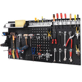 3 Pcs Metal Pegboard Panels w/25 Hooks, Storage Platform & Square Hole, Heavy Duty Pegboard Wall Organizer, Peg Board for Workshop Tool Storage