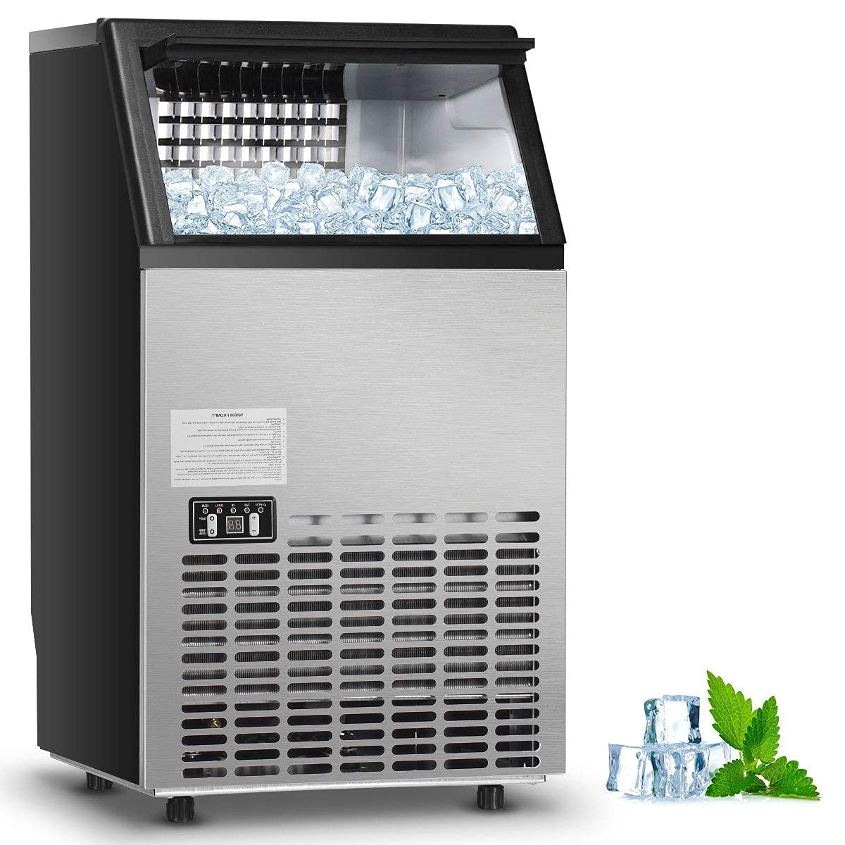 110 LBS/24H Undercounter Commercial Ice Maker, Stainless Steel Built-in Self-Cleaning Ice Machine w/ 33LBS Storage & 24H Timer for Home Bar Restaurant