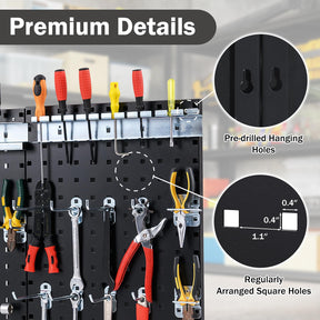 3 Pcs Metal Pegboard Panels w/25 Hooks, Storage Platform & Square Hole, Heavy Duty Pegboard Wall Organizer, Peg Board for Workshop Tool Storage