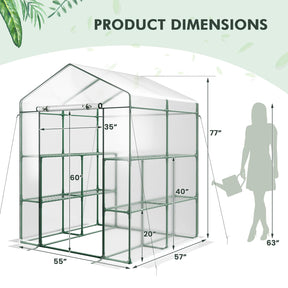 Portable Mini Walk-in Greenhouse with 3 Tiers 8 Shelves, PVC Cover, Roll-Up Zippered Door & Heavy-Duty Metal Frame for Indoor Outdoor Garden Yard