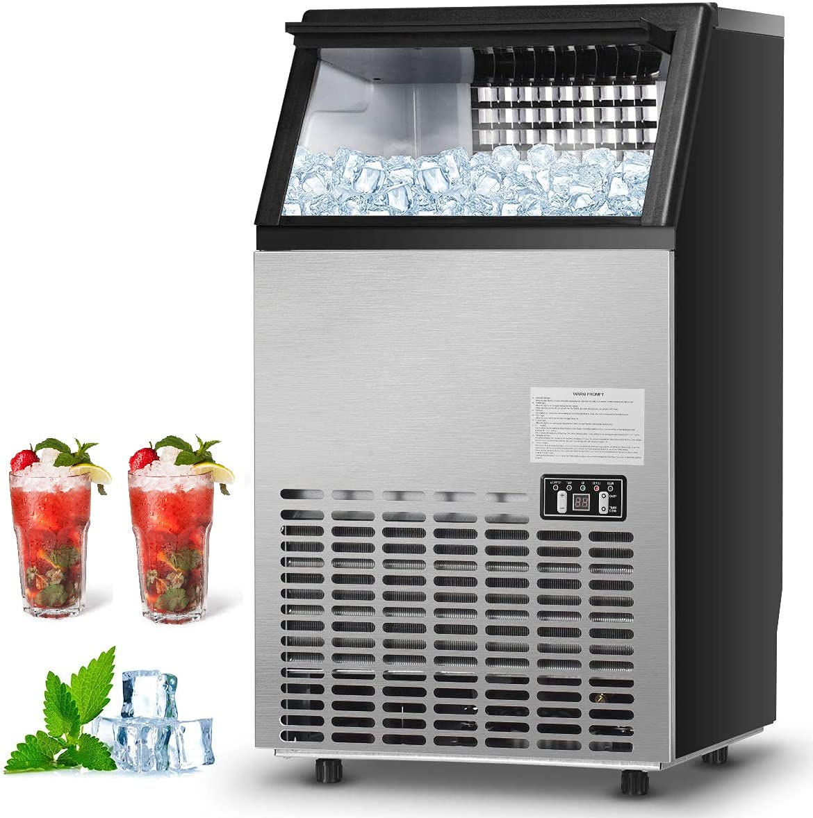 110 LBS/24H Undercounter Commercial Ice Maker, Stainless Steel Built-in Self-Cleaning Ice Machine w/ 33LBS Storage & 24H Timer for Home Bar Restaurant