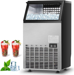 110 LBS/24H Undercounter Commercial Ice Maker, Stainless Steel Built-in Self-Cleaning Ice Machine w/ 33LBS Storage & 24H Timer for Home Bar Restaurant