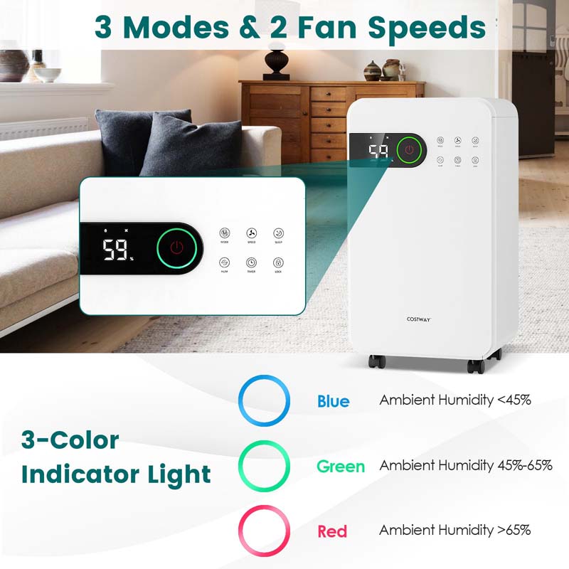 32 Pint Dehumidifier for Home & Basement, 2500 Sq.Ft Dehumidifier with Auto Drain, Sleep Mode, 24H Timer, 4 Wheels & Child Safety Lock