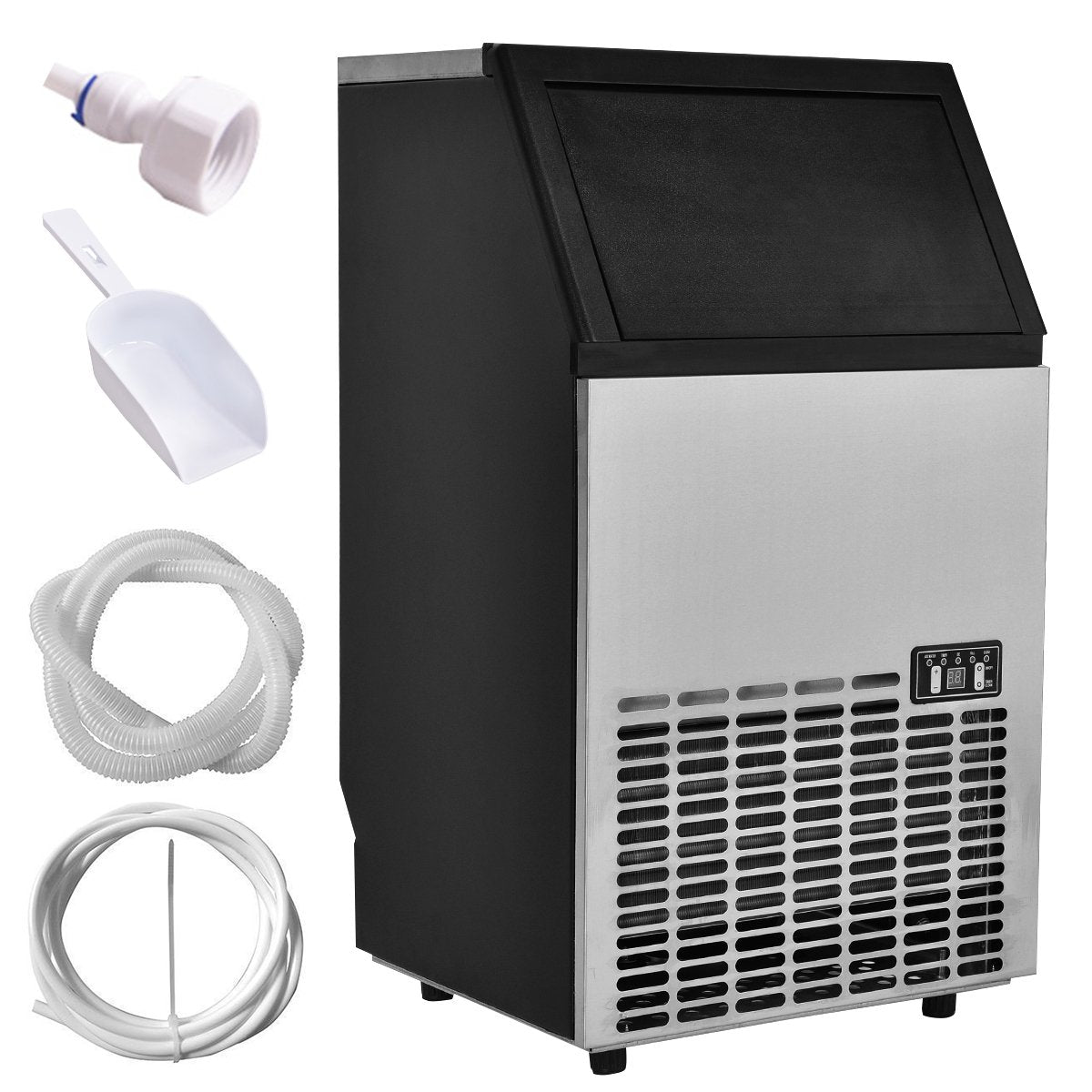 110 LBS/24H Undercounter Commercial Ice Maker, Stainless Steel Built-in Self-Cleaning Ice Machine w/ 33LBS Storage & 24H Timer for Home Bar Restaurant