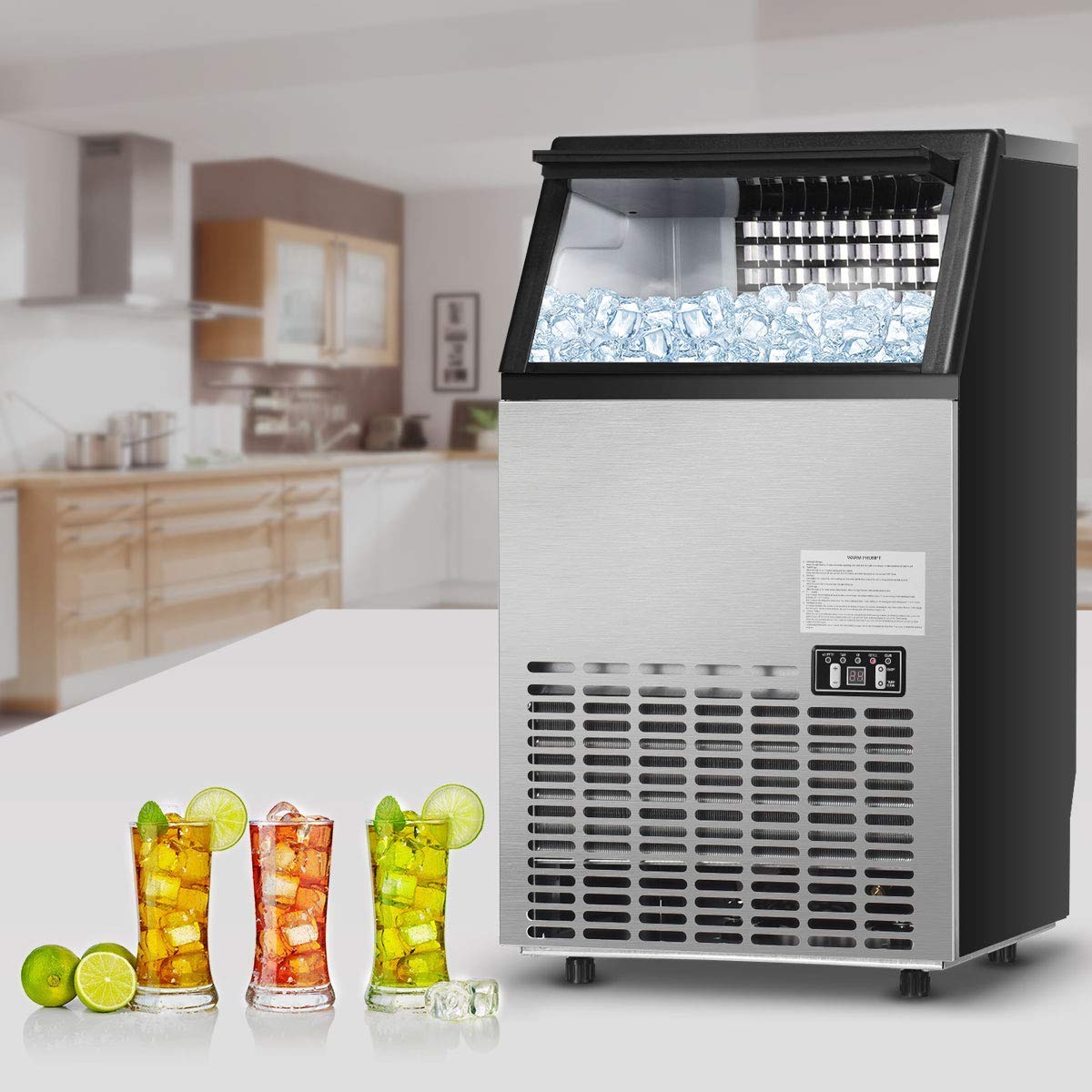 110 LBS/24H Undercounter Commercial Ice Maker, Stainless Steel Built-in Self-Cleaning Ice Machine w/ 33LBS Storage & 24H Timer for Home Bar Restaurant