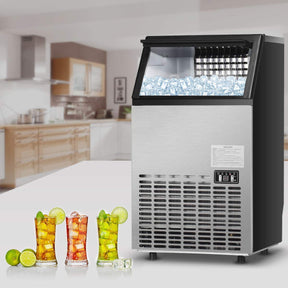 110 LBS/24H Undercounter Commercial Ice Maker, Stainless Steel Built-in Self-Cleaning Ice Machine w/ 33LBS Storage & 24H Timer for Home Bar Restaurant
