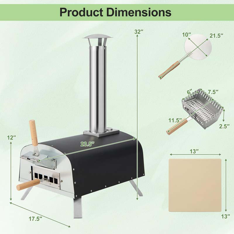 Propane & Wood Fired Pizza Maker with 13" Pizza Stone & Pizza Peel, Portable Multi-Fuel Pizza Oven for Outdoor Camping Party
