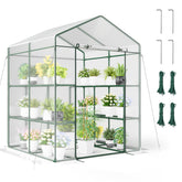Portable Mini Walk-in Greenhouse with 3 Tiers 8 Shelves, PVC Cover, Roll-Up Zippered Door & Heavy-Duty Metal Frame for Indoor Outdoor Garden Yard