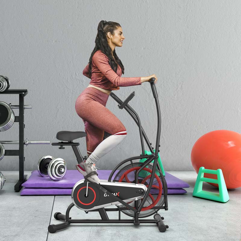 Moving Upright Air Bike, Fan Exercise Bike w/Unlimited Resistance, LCD Monitor, Phone Holder, Adjustable Seat, Built-in Wheels for Home Cardio Workout