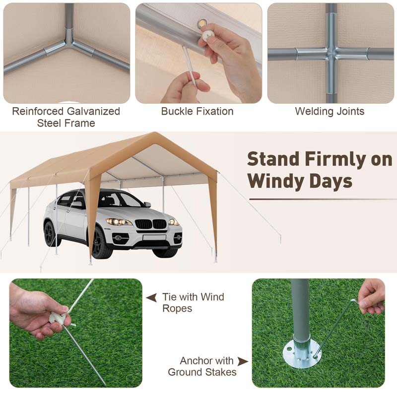 10 x 20 FT Heavy-Duty Steel Frame Carport Portable Garage Tent, All-Season Outdoor SUV Truck Car Canopy Boat Shelter