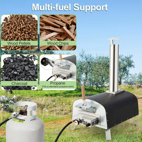 Propane & Wood Fired Pizza Maker with 13" Pizza Stone & Pizza Peel, Portable Multi-Fuel Pizza Oven for Outdoor Camping Party