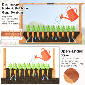 Raised Garden Bed with Trellis & Hanging Roof, 79" Freestanding Wood Planter Box with Drainage Holes for Flower Climbing Plants, Vines, Herbs