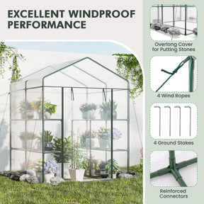 Portable Mini Walk-in Greenhouse with 3 Tiers 8 Shelves, PVC Cover, Roll-Up Zippered Door & Heavy-Duty Metal Frame for Indoor Outdoor Garden Yard