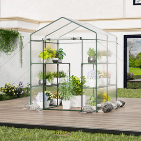 Portable Mini Walk-in Greenhouse with 3 Tiers 8 Shelves, PVC Cover, Roll-Up Zippered Door & Heavy-Duty Metal Frame for Indoor Outdoor Garden Yard