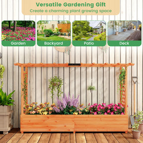 Raised Garden Bed with Trellis & Hanging Roof, 79" Freestanding Wood Planter Box with Drainage Holes for Flower Climbing Plants, Vines, Herbs
