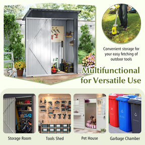5 x 3 FT Outdoor Storage Shed, Galvanized Metal Tool House with Sloped Roof, 2 Vents, Lockable Door, Waterproof & Windproof Utility Tool Organizer
