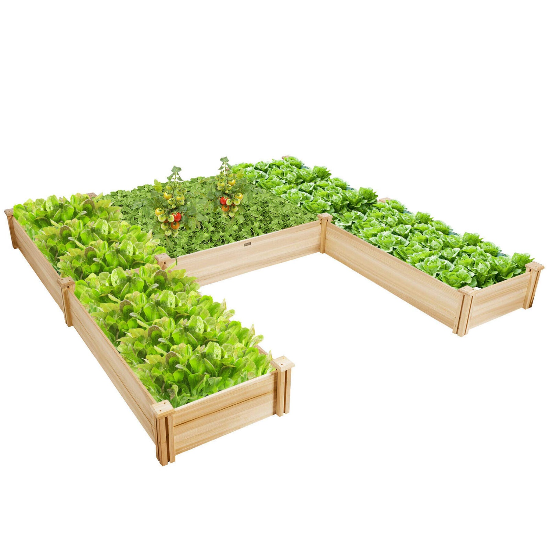 U-Shaped Raised Garden Bed, 92.5" x 95" Extra Large Fir Wood Planter Box for Vegetables & Flowers, 5-Tier Modular Design for Backyard Patio