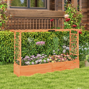Raised Garden Bed with Trellis & Hanging Roof, 79" Freestanding Wood Planter Box with Drainage Holes for Flower Climbing Plants, Vines, Herbs